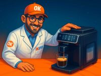 Marco testa una macchina da caffè automatica