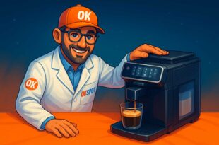 Marco testa una macchina da caffè automatica